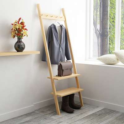 Leaning Wall movable Coat Rack Standing Coat Hangers with Shoes Rack Clothes Storage Shelf