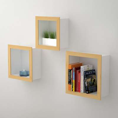 MDF Cube Bamboo Frame Floating Wall Cube Shelf Picture Frame Design Mount Cube Set